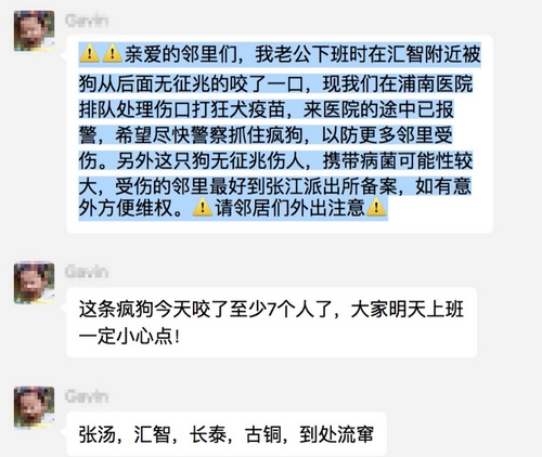 昨晚上海张江地区一流浪狗咬伤多人警方狗已被抓