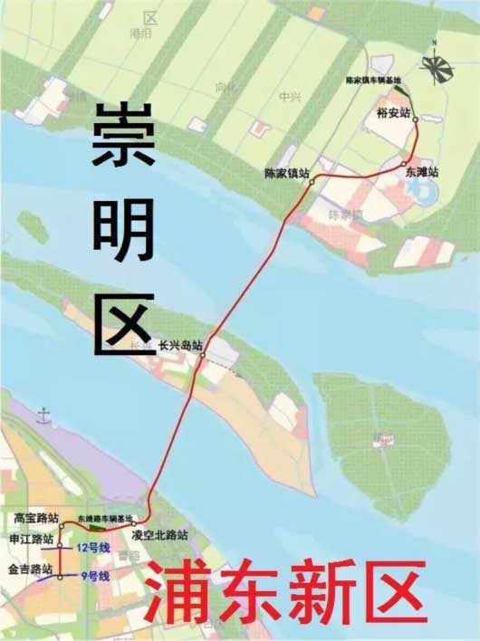 途经长兴岛中部陆域,最终到达崇明陈家镇